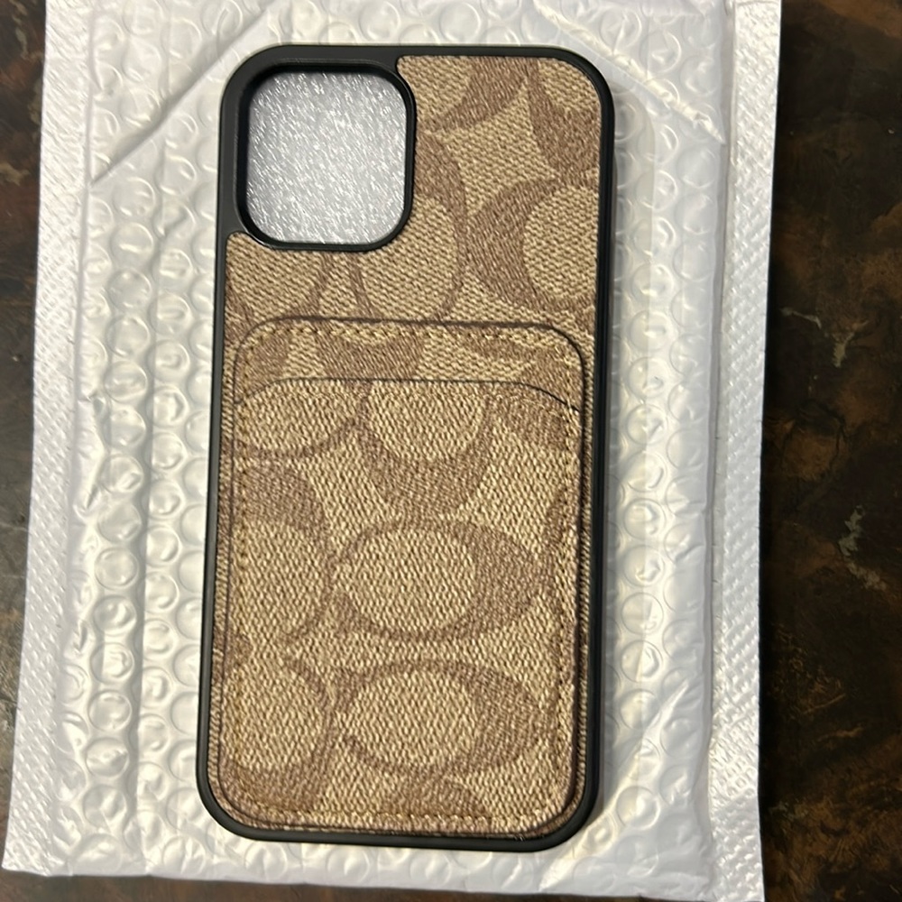 iPhone 14 and 13 tan coach case